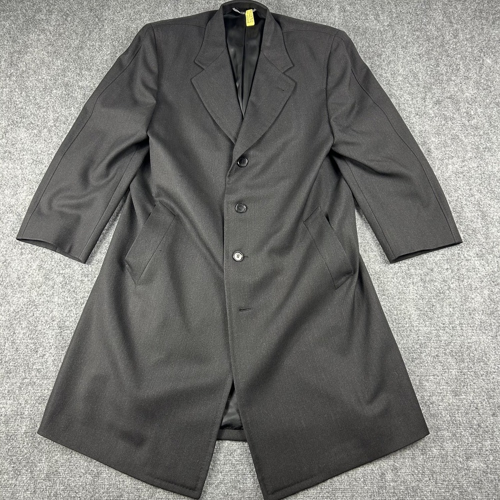 Canali Overcoat Mens 42R Black Wool Single Breasted Water Resistant Italy‎